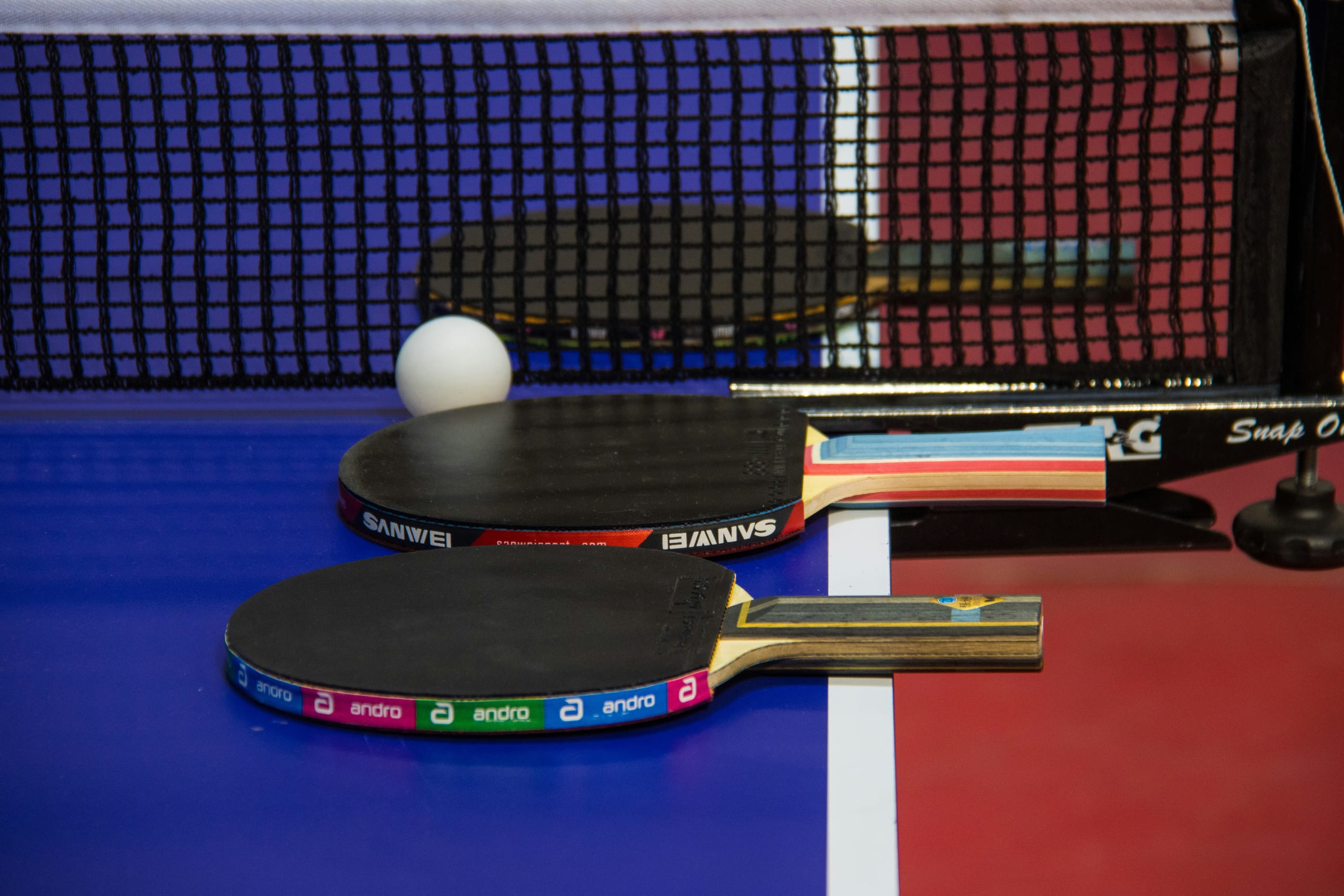 Spin 7-Ply Table Tennis Bat — Seven-ply blade with 2 mm sponge pimple-in rubber and a flared ergonomic handle.